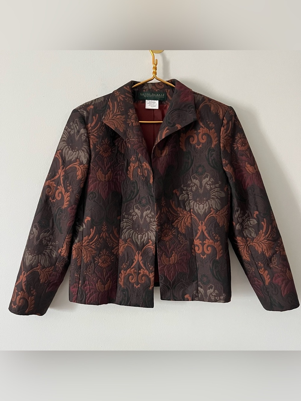 Harve Benard Vintage Brown Orange Red Floral Brocade Tapestry Jacket Fall Sz 12